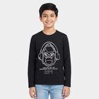 Boys Black Crew Neck Regular Graphic Print T-Shirt, काला, small