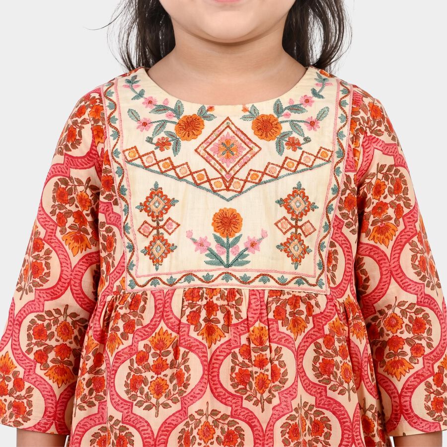 Girls Beige Round Neck Fusion Set Upper and Bottom Set, Beige, large