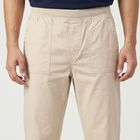 Men's Off White Slim Fit Elasticated-Waist Casual Trousers, ऑफ व्हाइट, small