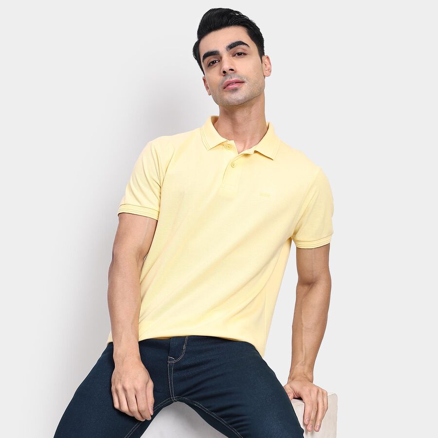 Men's Collared Half Sleeves T-Shirt, Yellow, large image number null