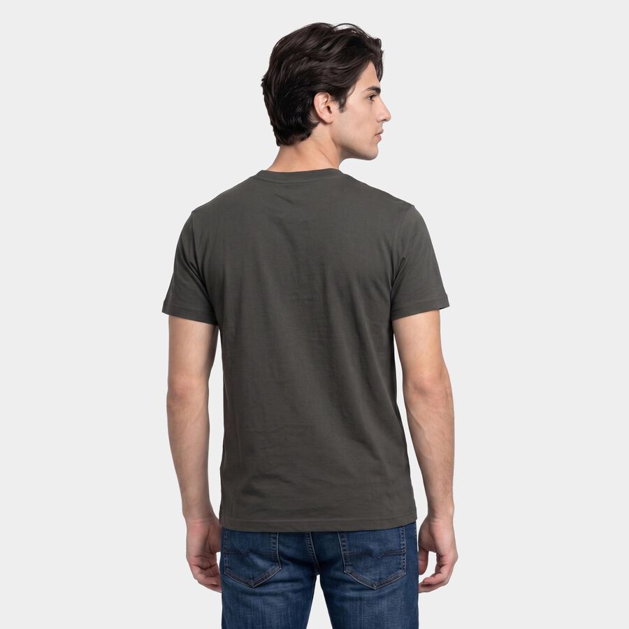 Men's Olive Green Round Neck Regular Graphic Print T-Shirt, हल्का हरा, large