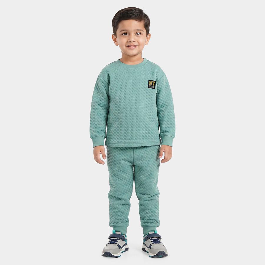 Boys Mint Green Crew Neck Textured Baba Suit, हल्का हरा, large