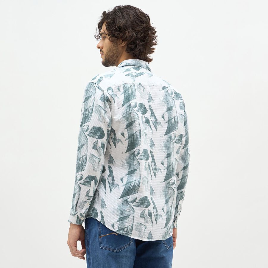Men's Muted Sage Green Printed Classic Casual Shirt, Dark Green, large image number null