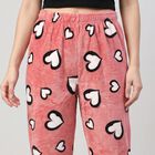 Women's Pink Straight Fit Heart Printed Pyjama, गुलाबी, small
