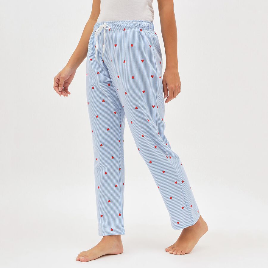 Women's Light Sky Blue Heart Printed Elastic Waist Pyjama, हल्का नीला, large image number null