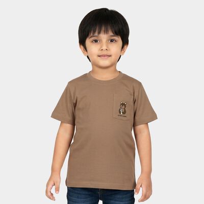 Boys Brown Cotton Crew Neck Regular Boys T-Shirt