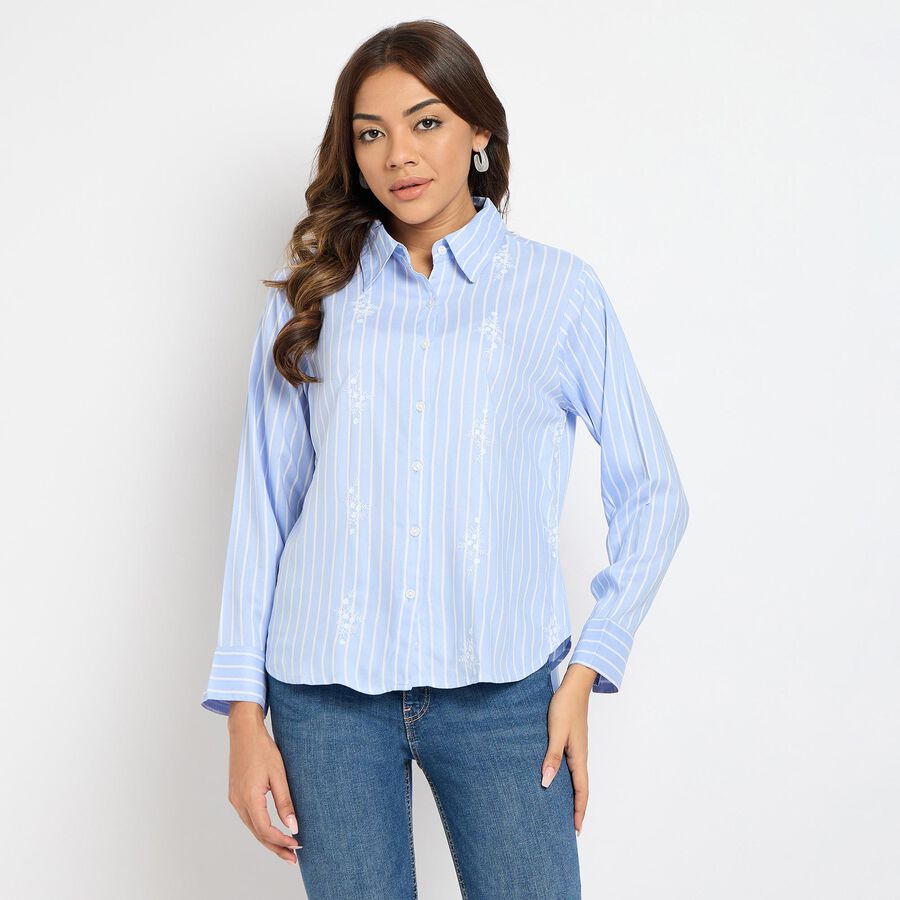 Ladies'  Stripes Shirt, हल्का नीला, large image number null