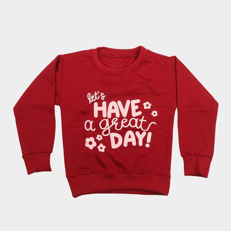 Girls' Maroon Crew Neck Pullover Sweatshirt, Maroon, large