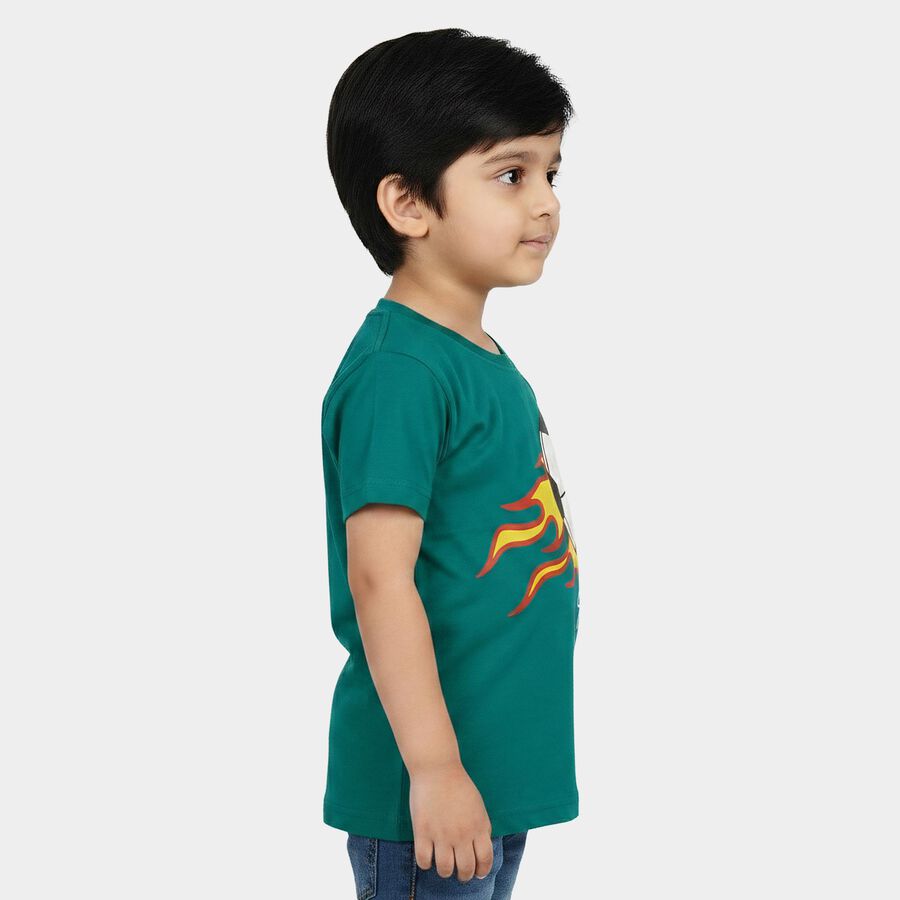 Boys' Green 100% Cotton Round Neck Graphic Print Baba Suit, गहरा हरा, large