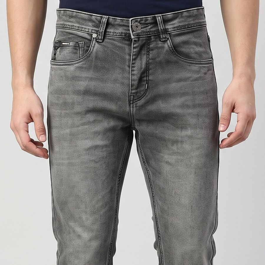 Men's Grey Slim Fit Faded Jeans, हल्का ग्रे, large