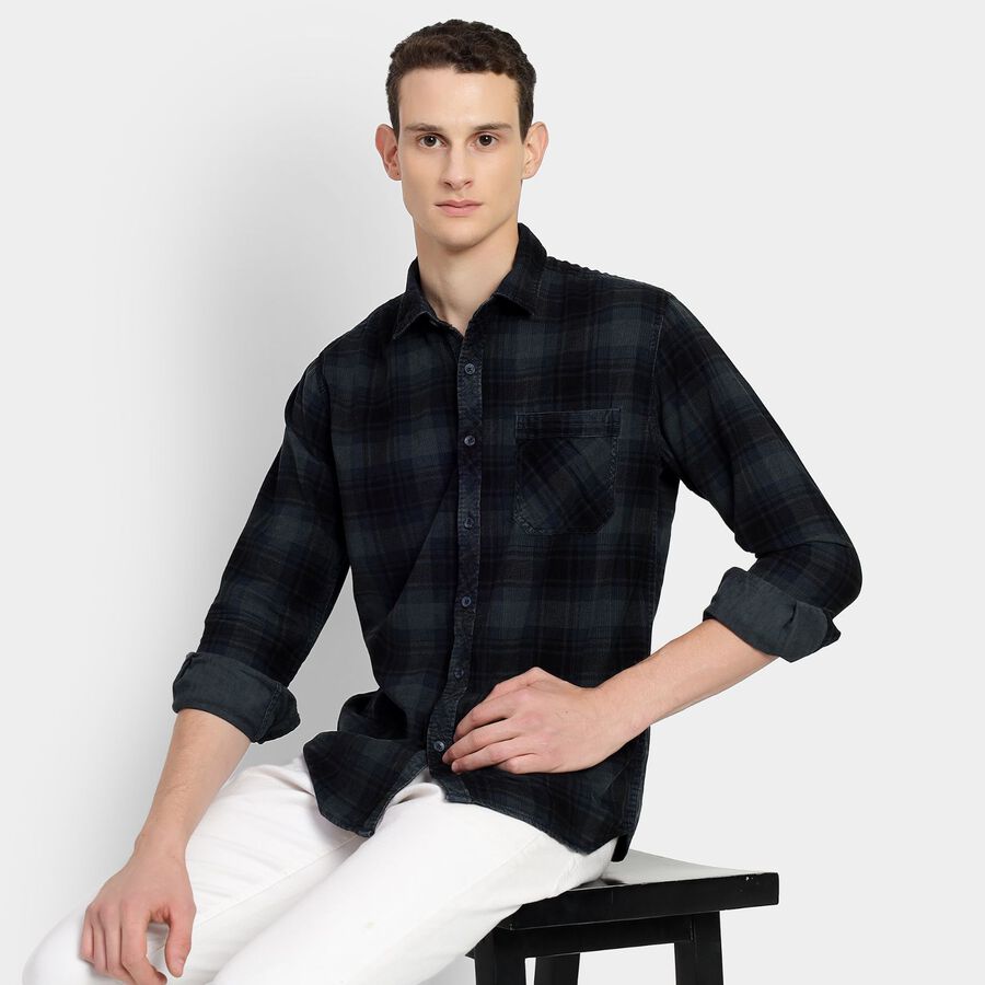Men's 100% Cotton Casual Shirt, Mid Blue, large image number null