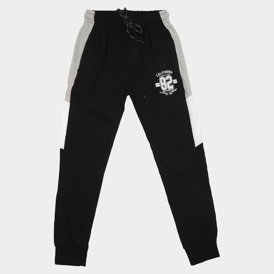 Boys' Black Jogger Fit Graphic Printed Pyjama, काला, large