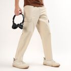Men's Light Beige Slim Fit Cargo Trousers, Off White, small