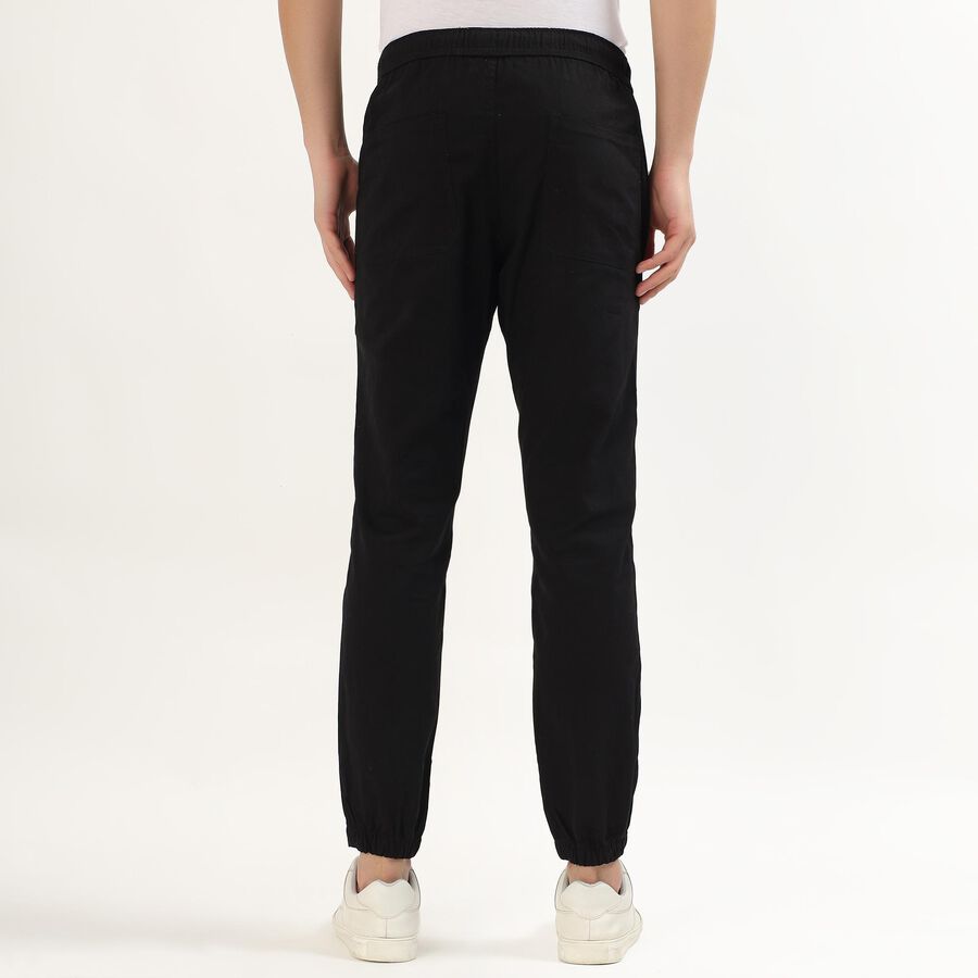 Men's Jet Black Slim Fit Elasticated Casual Trousers, Black, large