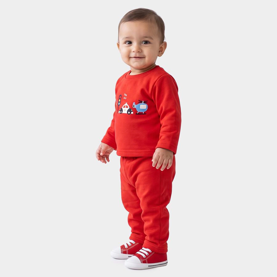 Infants' Red Round Neck Graphic Baba Suit, Red, large