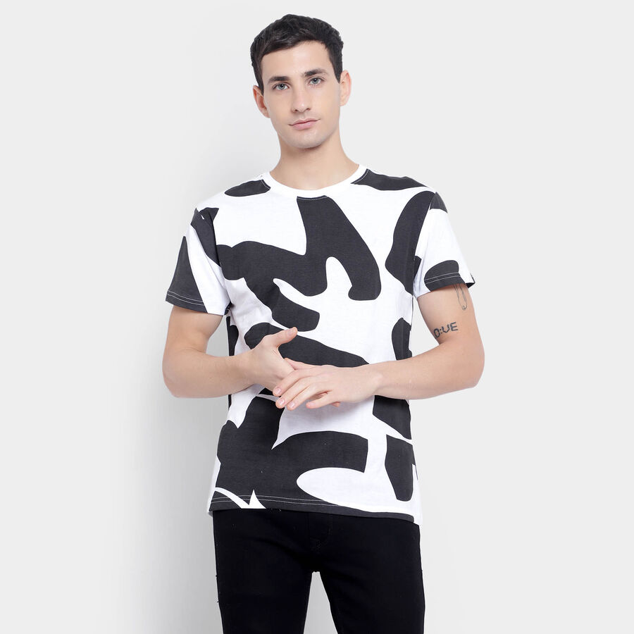 Cotton Round Neck T-Shirt, White, large image number null