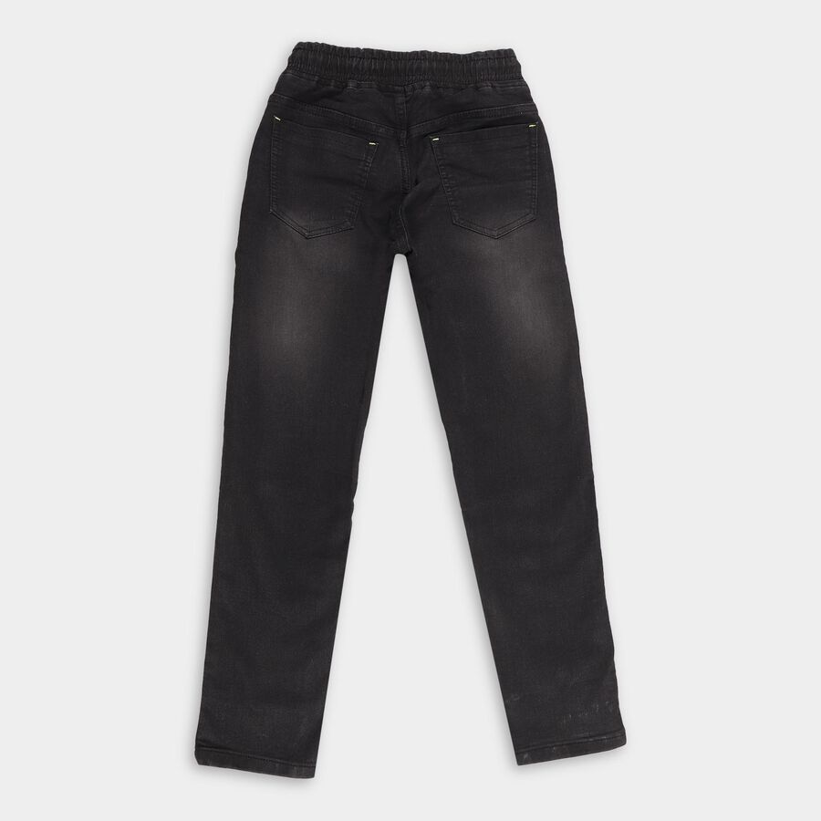 Boys Faded Charcoal Black Regular Fit Elastic Waist Jeans, Black, large image number null