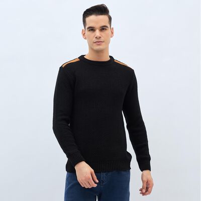 Men's Jet Black Crew Neck Casual Pullover