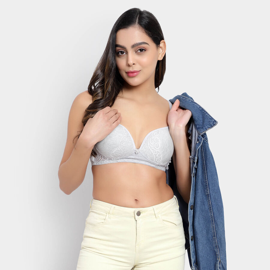 Half Lace Padded Bra, Melange Light Grey, large image number null