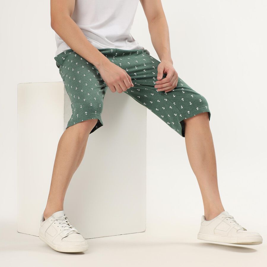 Men's Deep Forest Green Regular Fit Anchor Print Jamaican Shorts, Light Green, large image number null