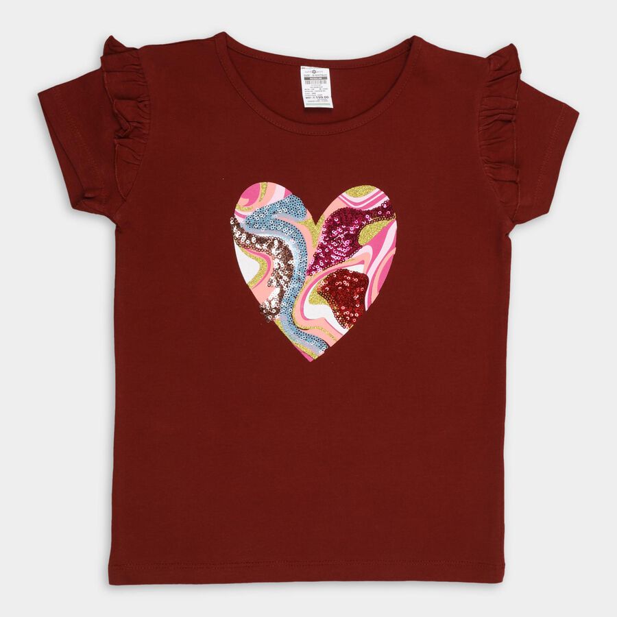 Girls' 100% Cotton T-Shirt , Wine, large image number null