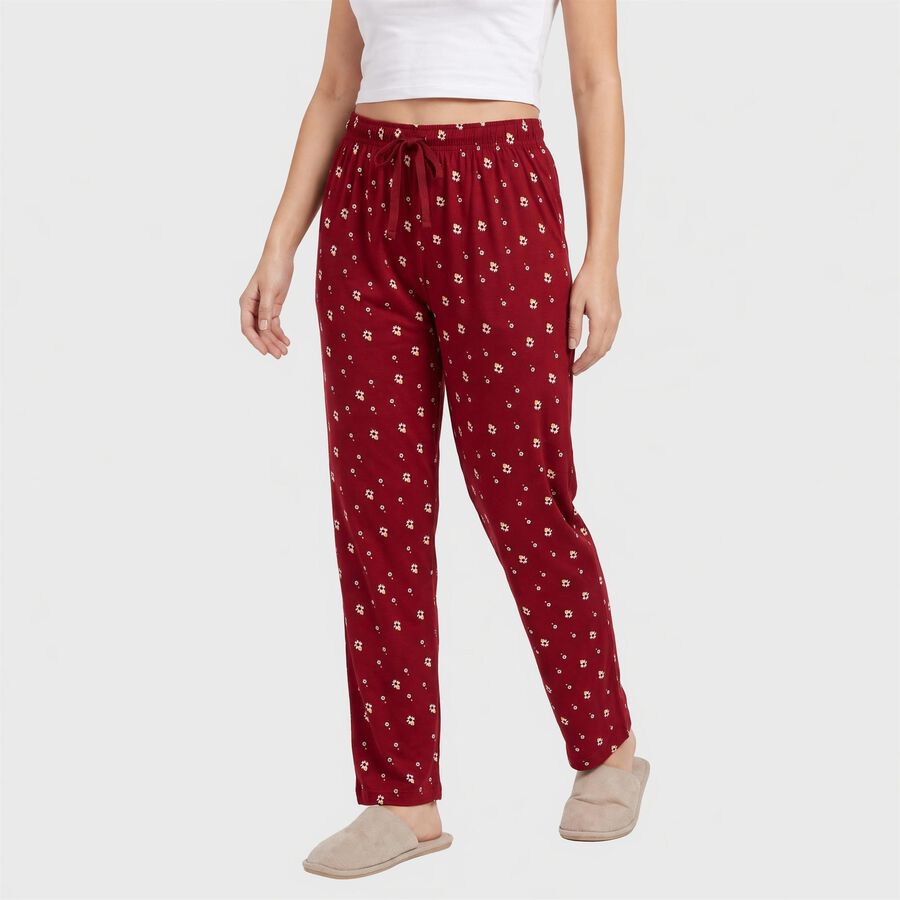 Women's Wine Straight Fit Floral Printed Cotton Blend Pyjama, वाइन, large