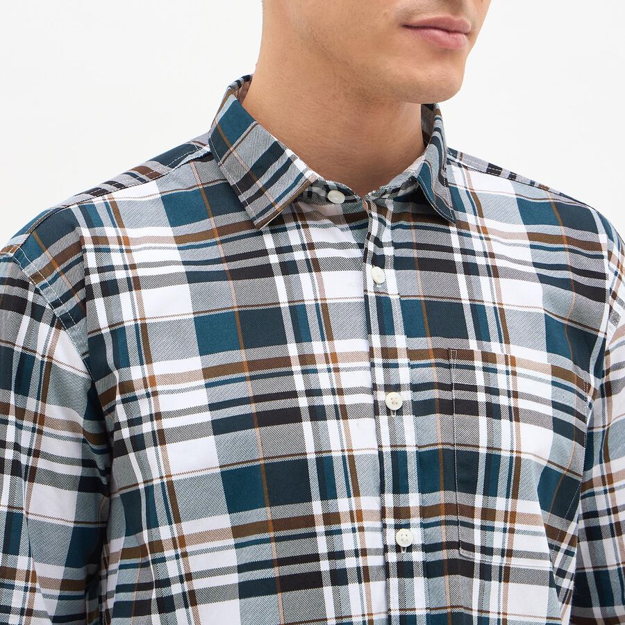 Men's Dark Teal Green Cotton Full Sleeve Spread Collar Classic Shirt, Teal Blue, large