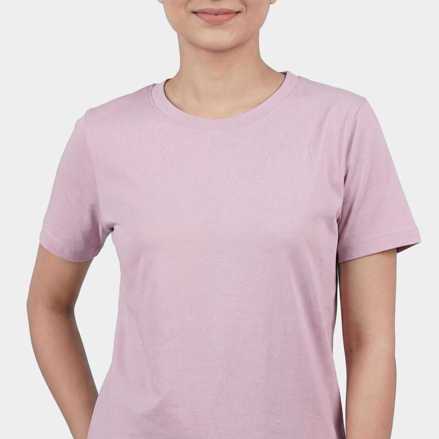 Women's Lilac Cotton Round Neck Casual T-Shirt, Lilac, large