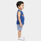 Infants' Blue 100% Cotton Round Neck Animal Printed Baba Suit, रॉयल ब्लू, small