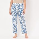 Women's White Relaxed Fit Floral Printed Pyjama, सफ़ेद, small