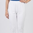 Women's White Cotton Blend Elastic Waist Stretch Churidar, सफ़ेद, small
