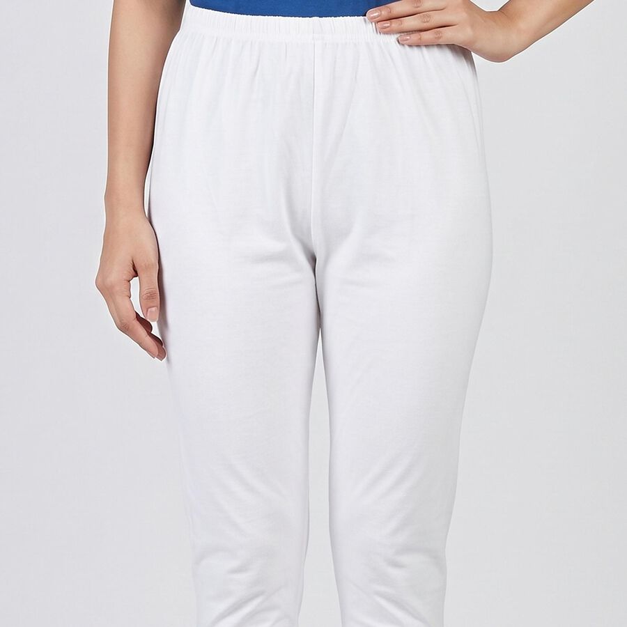 Women's White Cotton Blend Elastic Waist Stretch Churidar, सफ़ेद, large