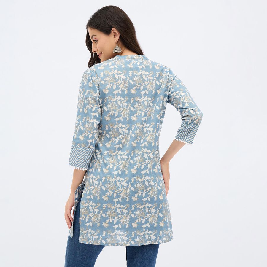Women's Muted Powder Blue Cotton V-Neck Floral Printed Kurta, Light Grey, large image number null