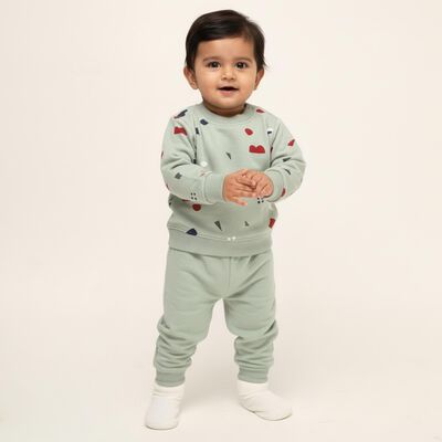 Infants' Light Green Round Neck Geometric Printed Baba Suit