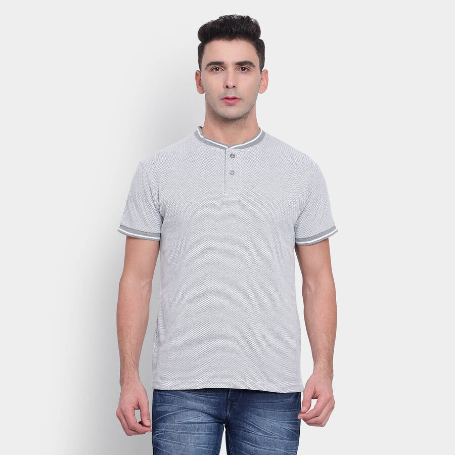 Solid Henley T-Shirt, Light Grey, large image number null