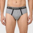 Men's Grey Regular Fit Sports Briefs, मिश्रित हल्का ग्रे, small