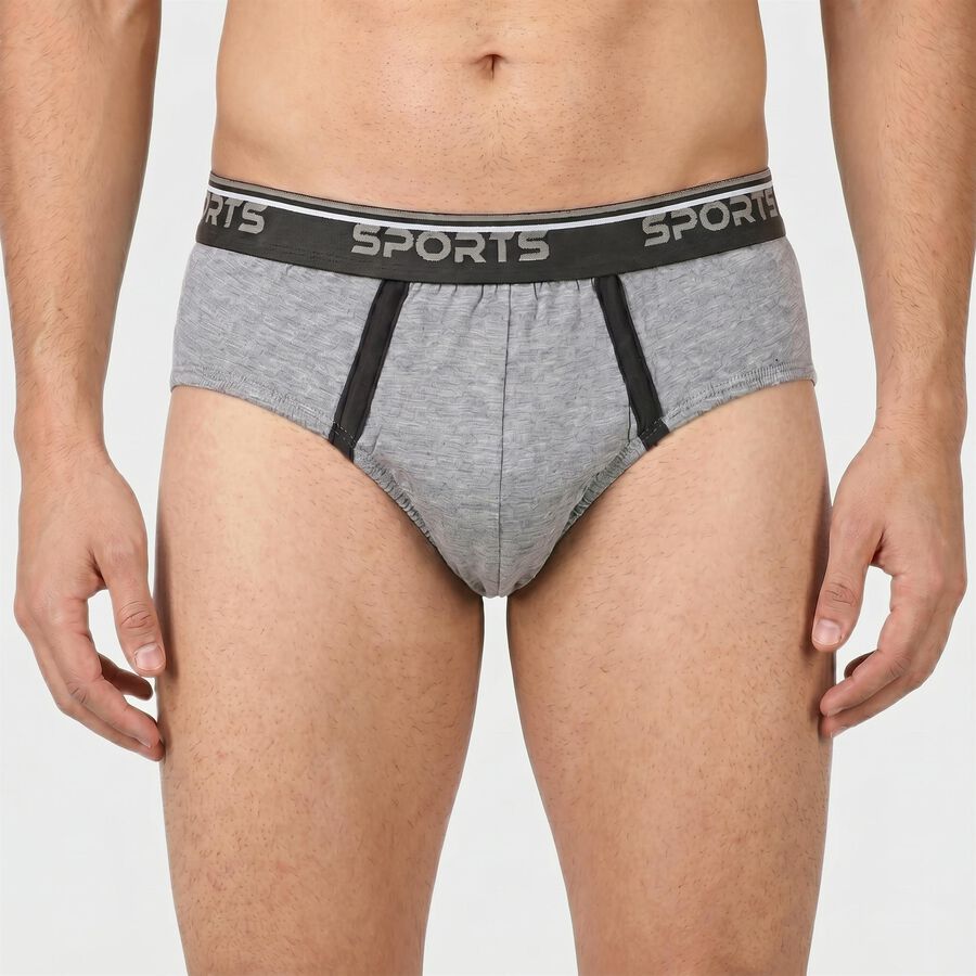 Men's Grey Regular Fit Sports Briefs, मिश्रित हल्का ग्रे, large