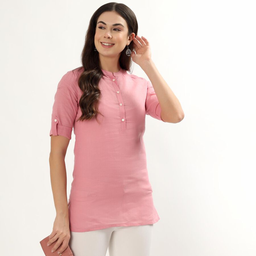 Women's Purple Cotton Round Neck Solid Kurti, Purple, large