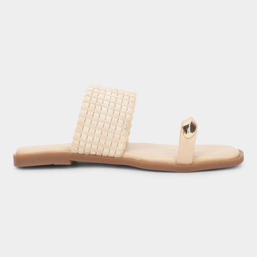 Women's Light Beige Slip-On Flat Sandals, पीच, large