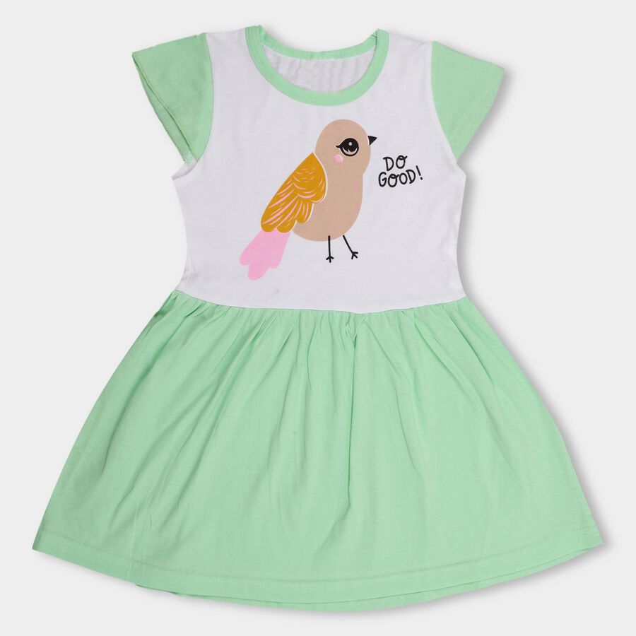 Girls' 100% Cotton Frock , हल्का हरा, large image number null