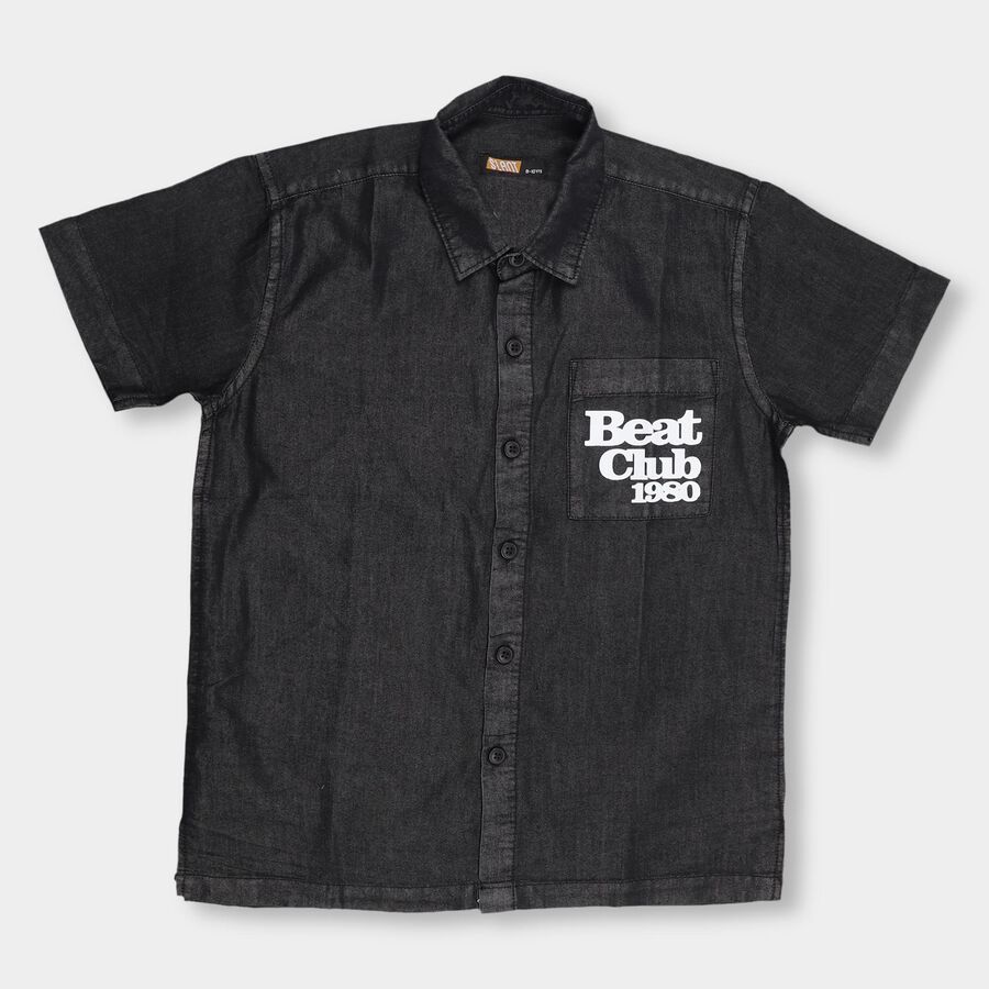 Boys' Charcoal Black Regular Collar Casual Shirt, Black, large image number null