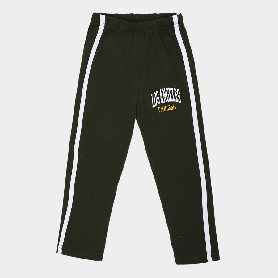 Boys' Olive Green Regular Fit Side Striped Graphic Printed Pyjama, Olive, large