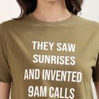 Women's Olive Round Neck Graphic Printed T-Shirt, Olive, small