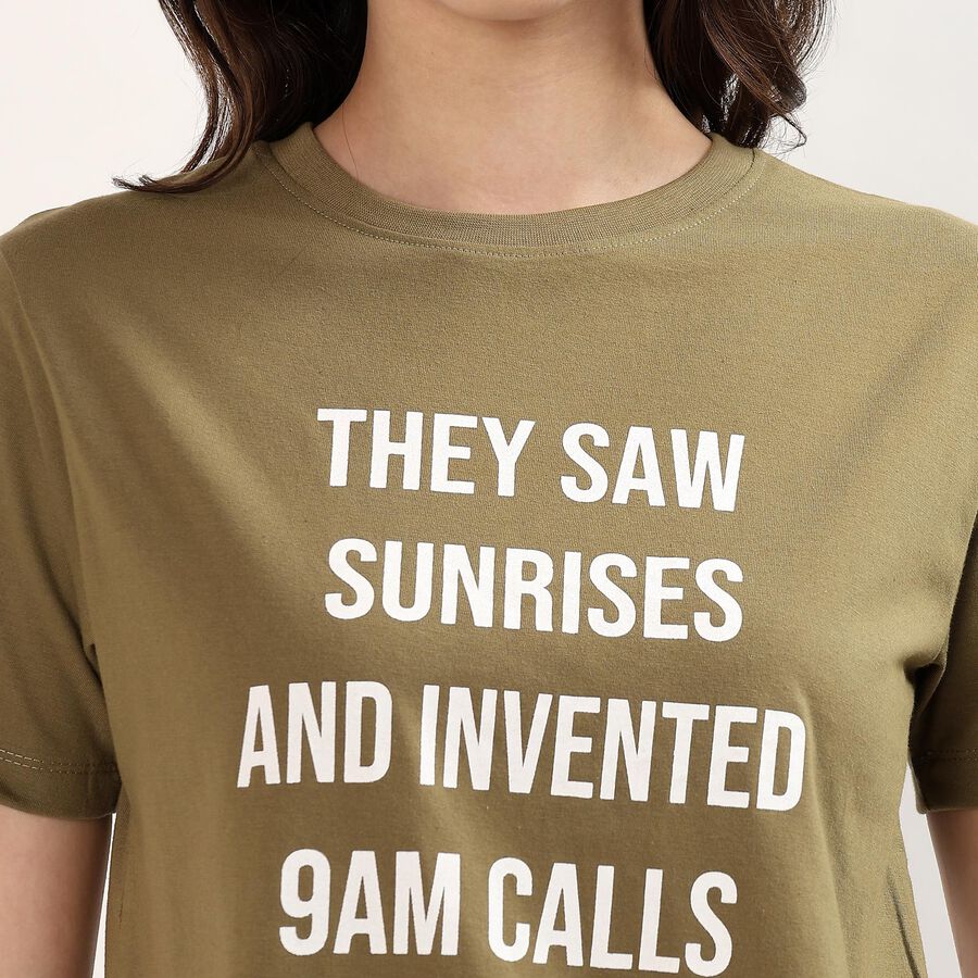 Women's Olive Round Neck Graphic Printed T-Shirt, Olive, large