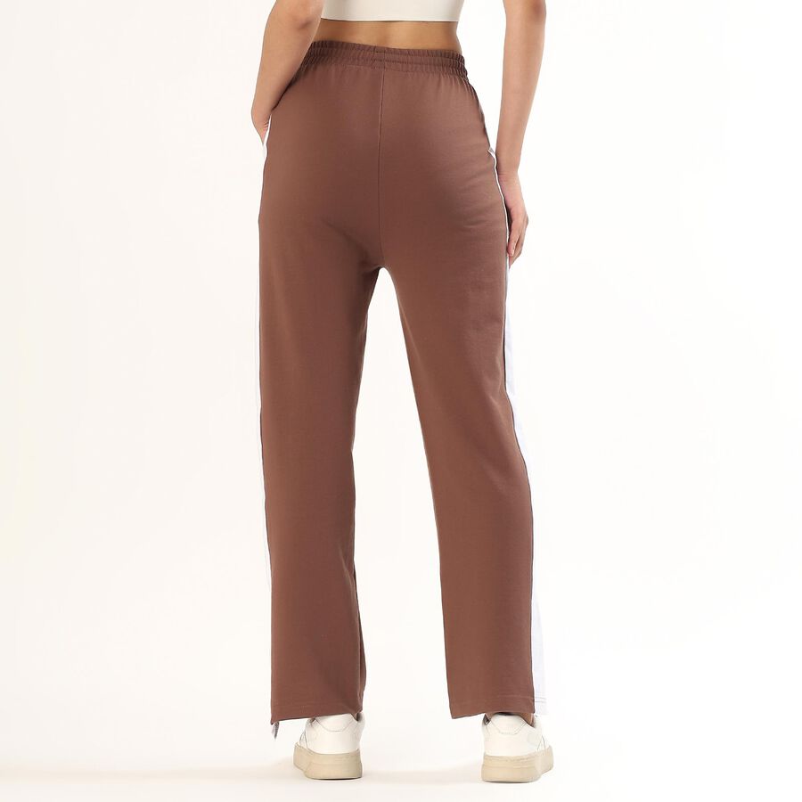 Women's Warm Mocha Brown Side-Striped Relaxed Fit Track Pants, Brown, large image number null