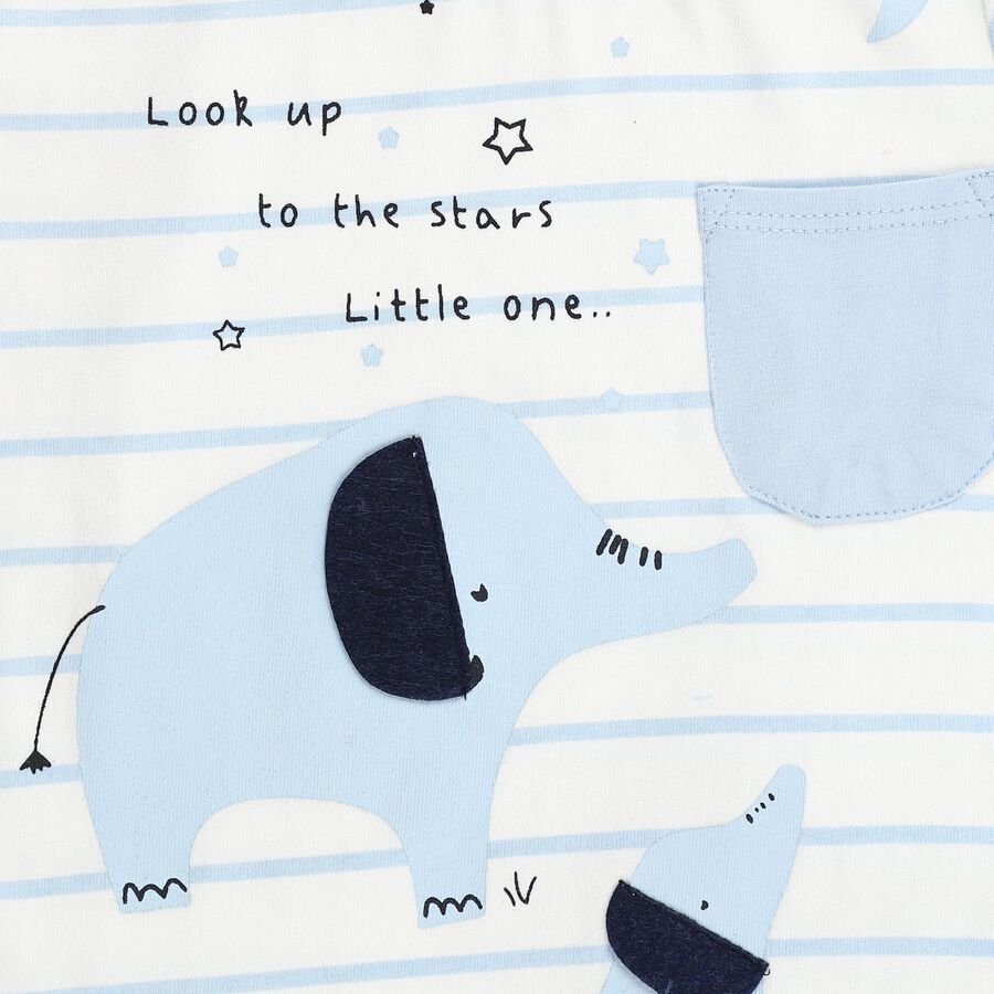 Infants' Light Blue Cotton Round Neck Elephant Printed Baba Suit, Light Blue, large