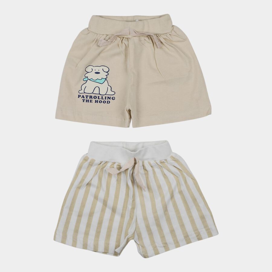 Infants Beige Cotton Half Pant, Beige, large