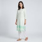 Women's Mint Green Mandarin Collar Printed Straight Kurta, Light Green, small