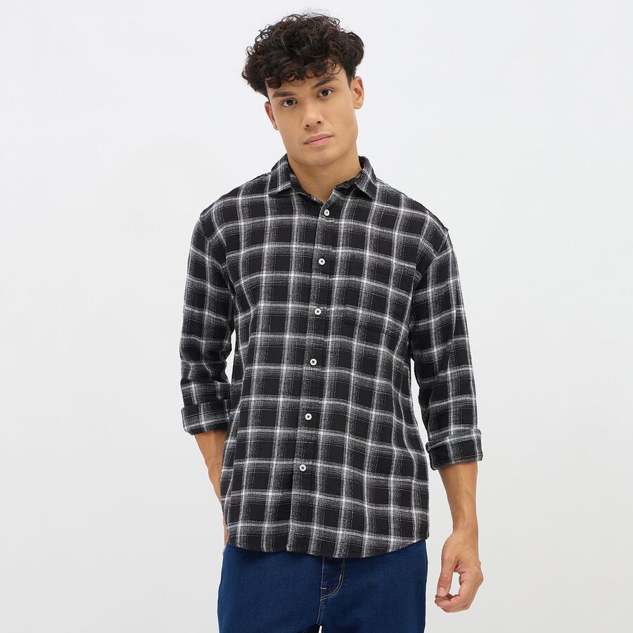 Men's Dusty Charcoal Black Button-Down Casual Shirt, Black, large
