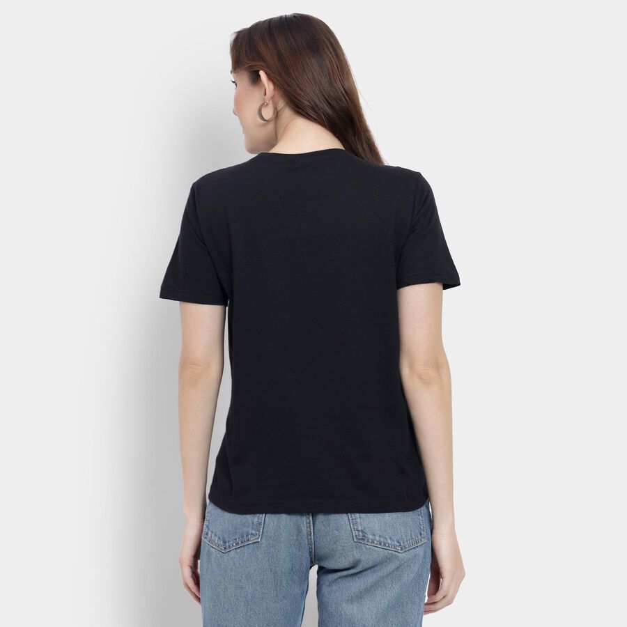 Ladies' 100% Cotton Round Neck T-Shirt, Black, large